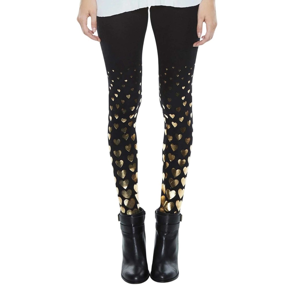 LAUREN MOSHI Shae Leggings Black Metallic Gold Foil Hearts Luxe Streetwear $154